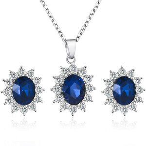 4/20 Blue Gemstone Pendant Necklace and Earrings
